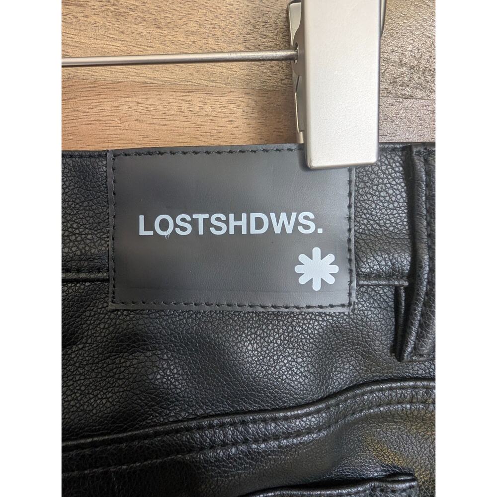 NWT LOSTSHDWS Leather Pants Mens 30 Black Graphic Sun Logo 5-Pocket Straight Leg - Picture 6 of 6